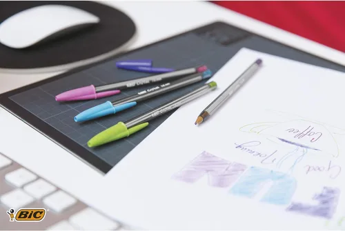 Vista 2 de Bolígrafos BIC Cristal Fun, punta larga (1,6 mm), caja de 20, color turquesa - Escritura audaz a prueba de manchas