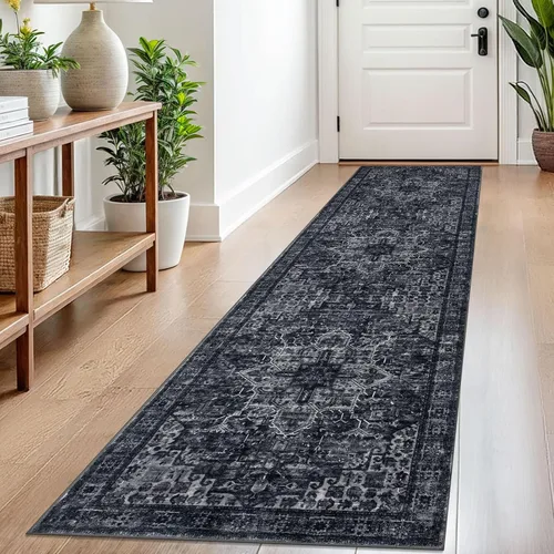 Vista 110 de SIILOOM Alfombra lavable de 2 x 3 pies, alfombra suave color taupe ceniza para entrada, tapete antideslizante para puerta de interior, tapete