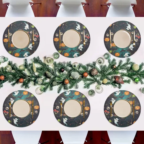Vista 7 de Cute Ghosts Print Round Table Placemats, Heat Resistant Non Slip Place Mat Washable for Kitchen one sizex1