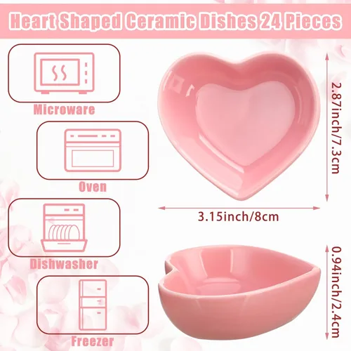 Vista 2 de Dandat 24 platos de salsa de soja en forma de corazón, mini cuencos de cerámica pequeños platillos pequeños, lindos platos multiusos