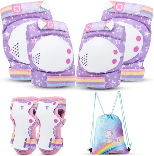 Vista 2 de Rainbow Unicorn - Patines para niños con equipo de protección, morado, talla S