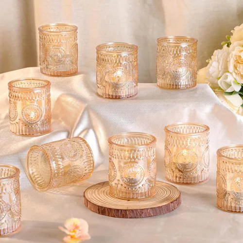 Vista 11 de MATAHUM 36 Piezas de Portavelas Votivos Azules, Portavelas de Cristal para Luz de Té para Centro de Mesa de Boda, Centro de Mesa, Decoraciones