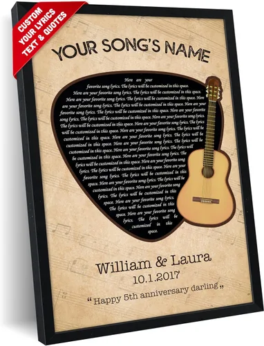 Vista 28 de SANTANNA Letras de música personalizadas, impresiones artísticas para decoración de pared (amor clásico y aniversario de canción favorita)