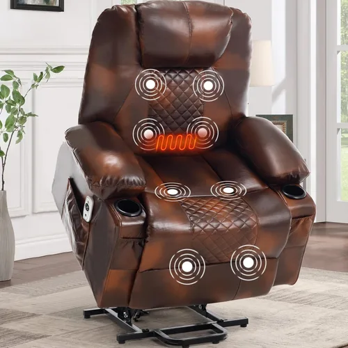Vista 12 de Mecedora reclinable giratoria de piel sintética con portavasos para calor y masaje, silla mecedora con relleno, silla reclinable con calefacción