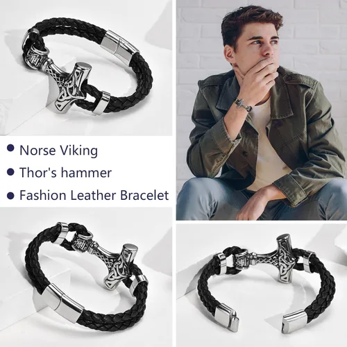 Vista 2 de Pulsera vikinga nórdica Pulsera de acero inoxidable para hombre, pulsera de flecha vikinga nórdica para hombre, amuleto de protección pagana