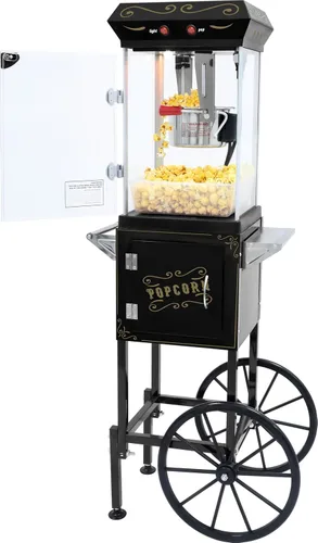 Vista 13 de Máquina de palomitas de maíz de 8 onzas con carrito y ruedas, máquina para hacer palomitas de maíz, estilo cine para el hogar, fiestas, Navidad, uso