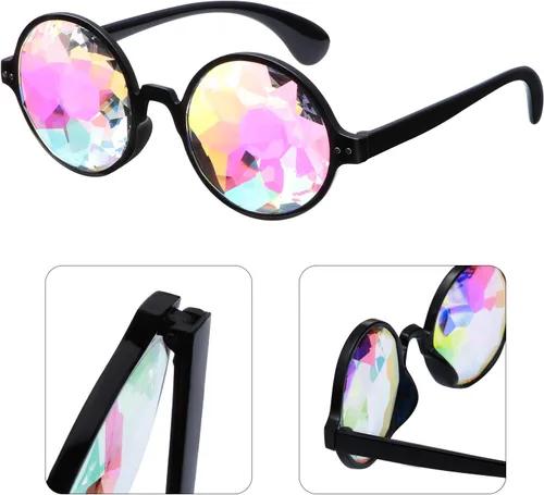Vista 4 de Yaomiao Gafas de sol de caleidoscopio para rave, 3 piezas, gafas de sol de caleidoscopio, lentes de difracción, prisma arco iris