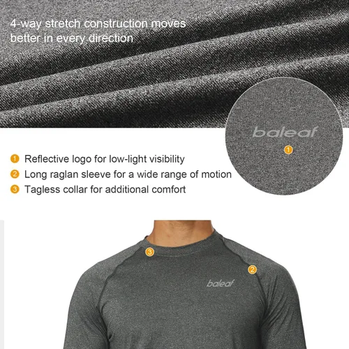 Vista 4 de Camisas Baleaf de manga larga para correr, para entrenamiento de atletismo, para hombre