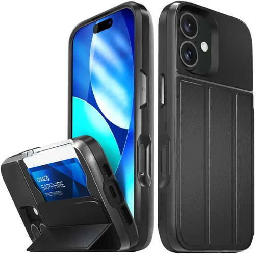 Vista 63 de VENA vCommute - Funda tipo cartera para iPhone 15, [protección contra caídas de grado militar] Funda de cuero con ranura para tarjetas con soporte