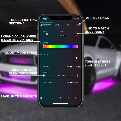 Vista 4 de LEDGlow, 4 unidades. Kit de iluminación LED para carrocería de autos, millones de colores SMD, con control para celular mediante Bluetooth