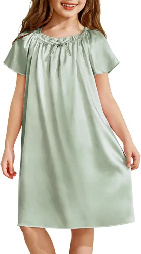 Vista 10 de Arshiner Camisones de seda de satén para niñas, pijama de manga corta, ropa de dormir suave de princesa