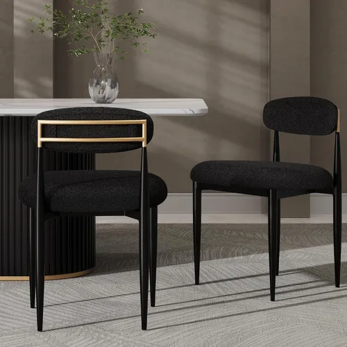 Vista 5 de Juego de mesa de comedor moderno Morden Fort para 4, mesa de cocina de 70" con tapa rectangular de mármol y base estriada negra, 4 sillas tapizadas