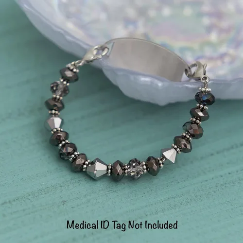 Vista 53 de Pulsera elástica de alerta médica, pulsera de identificación médica de repuesto intercambiable, etiqueta de identificación no incluida, cristales
