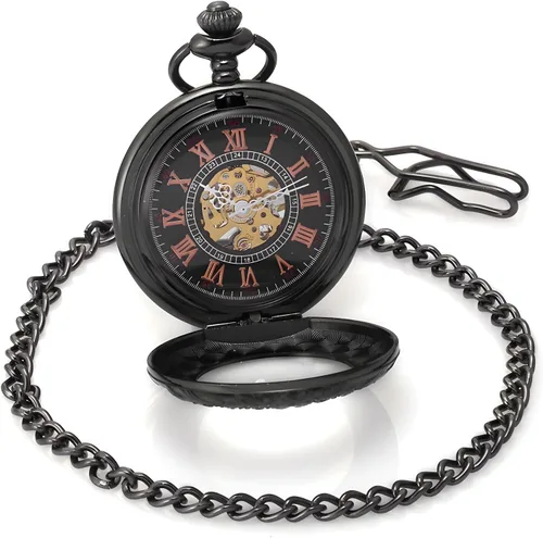 Vista 4 de Carrie Hughes Reloj de bolsillo mecánico barroco steampunk para hombre con cadena en caja CHPW9B CH348