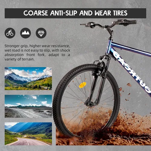 Vista 7 de Bicicleta de montaña de 26 pulgadas, marco de hierro de acero de alto aluminio/carbono, frenos en V delanteros y traseros de 21 velocidades, MTB