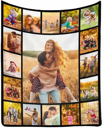 Vista 11 de MyPupSocks Manta de fotos personalizada para la familia, manta personalizada con 10 fotos y texto para mejores amigos, personaliza tus propias fotos