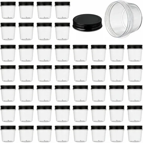 Vista 14 de novelinks Tarros de plástico transparente de 4 onzas con tapas negras, pequeños recipientes redondos reutilizables para alimentos, especias Negro