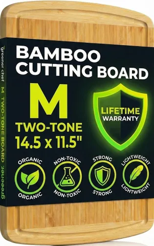 Vista 8 de GREENER CHEF Tabla de Cortar de Bambú de 15 Pulgadas con Reemplazos de por Vida - Tabla de Cortar de Madera Mediana para Cocina, Bloque