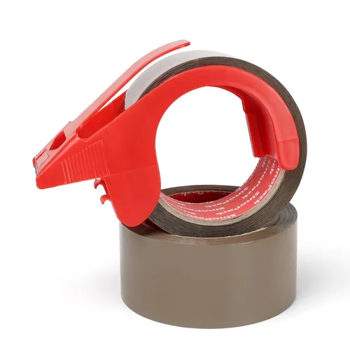 Vista 5 de Cinta de embalaje marrón resistente, paquete de 2 unidades de 1.88 pulgadas x 55 yardas con dispensador de cinta de embalaje marrón para envío