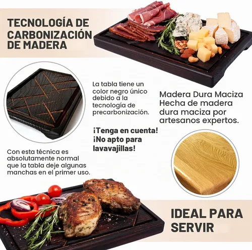 Vista 4 de TESLYAR - Tabla y plato de madera para carne, plato para servir carne, 11.8 Sirve 1, se adapta a una sola porción o aperitivos. Ranura de jugo