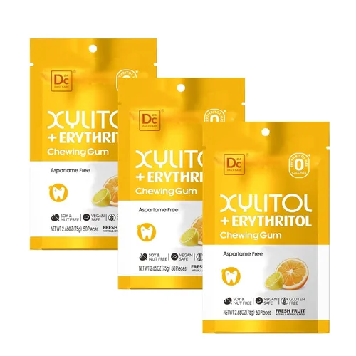 Vista 15 de DC24 DAILY CARE Goma de mascar sin aspartamo y sin azúcar, xilitol con eritritol, baja en calorías, sin azúcar, goma de mascar con sabor a fruta