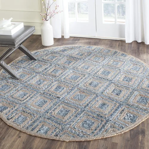 Vista 8 de Safavieh - Colección Cape Cod CAP354A - Tapete tejida a mano en algodón natural y azul, Yute