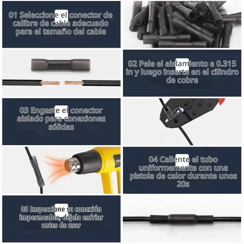 Vista 5 de 50 conectores de cable a tope termorretráctiles, 50 unidades de 14-12 AWG con aislamiento negro, impermeables, conectores de cable eléctrico