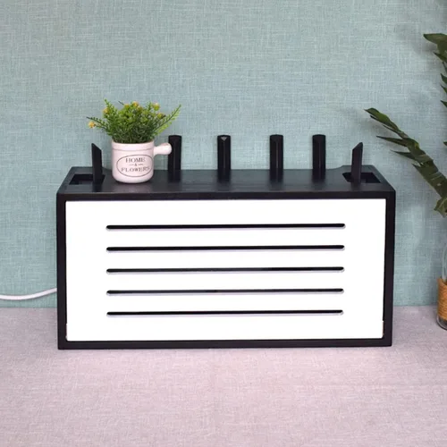 Vista 3 de Storage Racks Wooden Router Storage Box Desktop Large Solid Wood Cable Management Hider Rack Desktop Storage Box Set Top Blocking Box Black