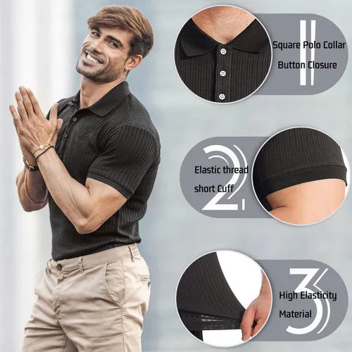 Vista 2 de Muscle - Camisas polo para hombre, ajuste delgado, manga corta, camisas de golf, camisas de ajuste seco, ropa casual y elegante