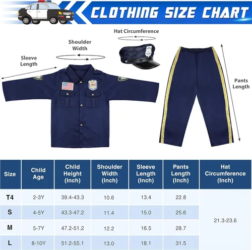 Vista 4 de Disfraz de oficial de policía para niños, uniforme de policía para niños, disfraces de Halloween para niños y niñas, disfraz de policía, kit