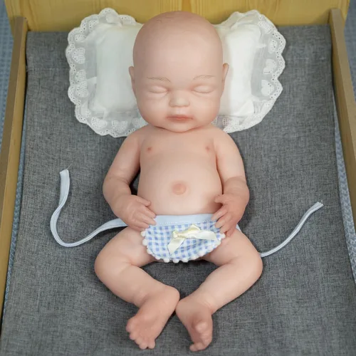 Vista 2 de AISITE Muñeca bebé niña de silicona completa de 16 pulgadas – Muñecas realistas Reborn de silicona de cuerpo completo durmiendo niña (ojos cerrados)
