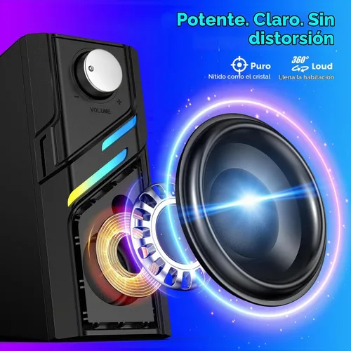 Vista 2 de LENRUE Altavoces de computadora para PC de escritorio con botón fácil, sonido claro y potente, luces táctiles, plug and play para computadora