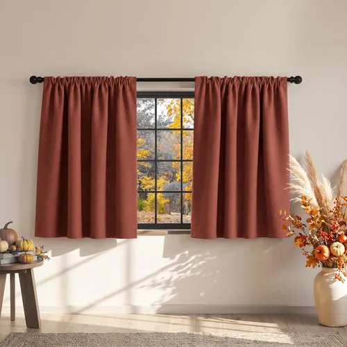 Vista 19 de Mrs.Naturall Cortinas opacas costeras para cocina, oscurecimiento de habitación pequeña, aislamiento térmico, niveles cortos para ventana pequeña