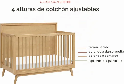 Vista 7 de Babyletto Palma - Cuna convertible 4 en 1 con kit de conversión de cama para niños pequeños en miel, certificado Greenguard Gold