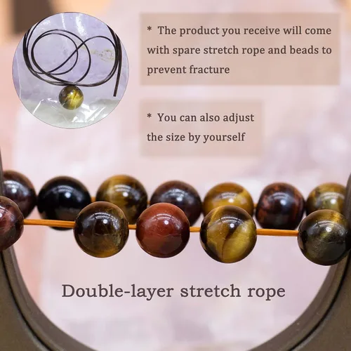 Vista 2 de DAZCOLO - Pulsera de gemas hecha a mano de 7,5 pulgadas, piedras preciosas elásticas de 8 mm, cuentas redondas, cristales de cuarzo, unisex