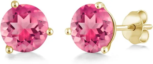 Vista 106 de Gem Stone King Aretes de oro de 14 quilates, 0.236 in, piedra natal redonda, Martini, 3 puntas, aretes de oro para mujer