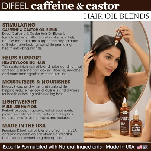 Vista 6 de Difeel - Mezcla de aceite para el cabello con cafeína y ricino, 8 onzas (paquete de 2)