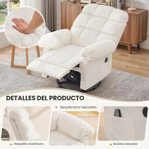 Vista 7 de Korser Silla reclinable giratoria de 360°, mecedora con masaje y calor, reclinables pequeños para espacios pequeños, silla reclinable manual