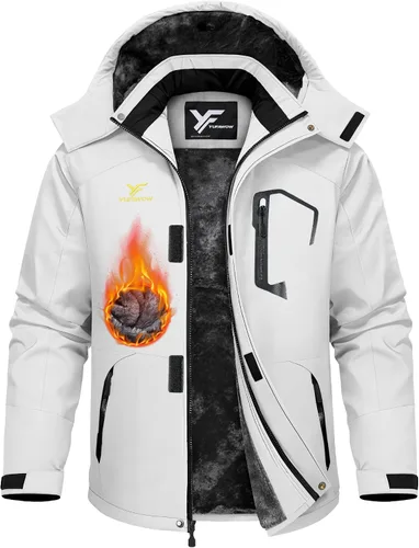 Vista 10 de Chaqueta de invierno para hombre, abrigo de trabajo, cortavientos impermeable, softshell pesado, térmica aislante, resistente al calor, para esquí