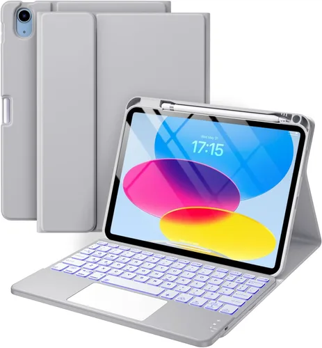 Vista 11 de Harvopu Funda compatible con iPad de 11ª y 10ª generación con teclado, funda tipo folio con soporte para Pencil, trackpad multitáctil