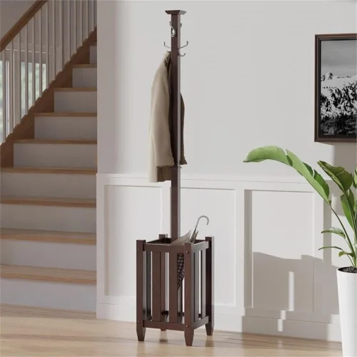 Vista 2 de Pemberly Row Perchero de madera maciza de transición para árbol y paraguas en capuchino