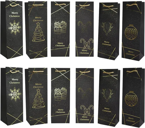 Vista 8 de Uptotop - Paquete de 24 bolsas navideñas 2D con 6 diseños diferentes con temáticas festivas para guardar dulces y regalos