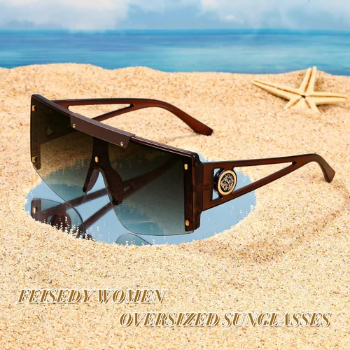 Vista 5 de FEISEDY Gafas de sol para mujer, de gran tamaño, cuadradas, con parte superior plana, para hombre, B4060
