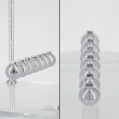 Vista 6 de Newtons - Péndulo de cuna con 7 bolas, bola de equilibrio de más de 60 segundos, base de vidrio, dispositivo de ciencia física para el hogar
