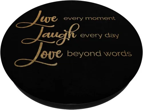 Vista 2 de Live Laugh Love Pop Socket – Silver Gold Bling & Black – PopSockets Grip and Stand for Phones and Tablets, Negro