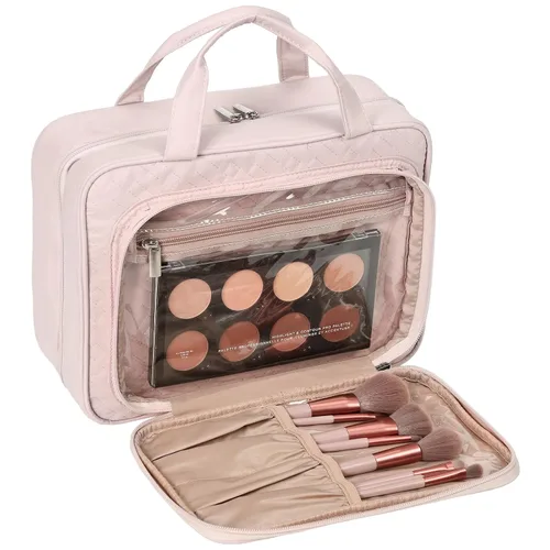 Vista 3 de NISHEL - Neceser de aseo colgante para viaje, organizador de maquillaje, estuche de maquillaje para accesorios de viaje, baño, ducha, Rosado