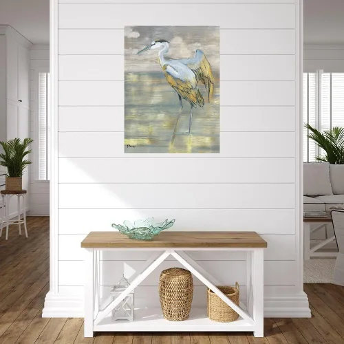 Vista 3 de Fine Art Canvas Lienzo decorativo de pared de garza azul dorado por el artista Paul Brent para sala de estar, dormitorio, baño, cocina, oficina