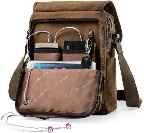 Vista 2 de XINCADA Bolsa de mensajero para hombre, bolsa de hombro de lona, bolsa de viaje, bolso cruzado para trabajo y negocios
