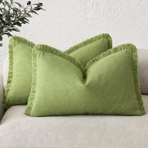 Vista 15 de Foindtower Fundas de almohada decorativas de lino con flecos de 16 x 16 Verde abundante