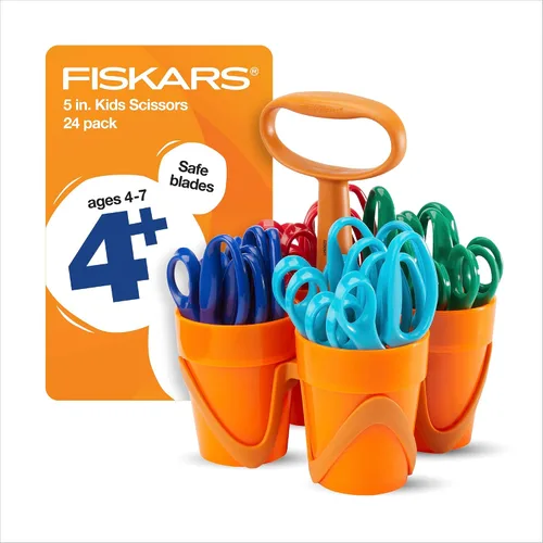 Vista 10 de Fiskars Tijeras de punta roma de 5 pulgadas para niños de 4 a 7 años (paquete de 12), tijeras para niños para la escuela o manualidades, suministros